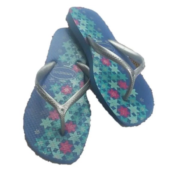 havaianas Blue Flip Flop Floral Sandals - Picture 1 of 6